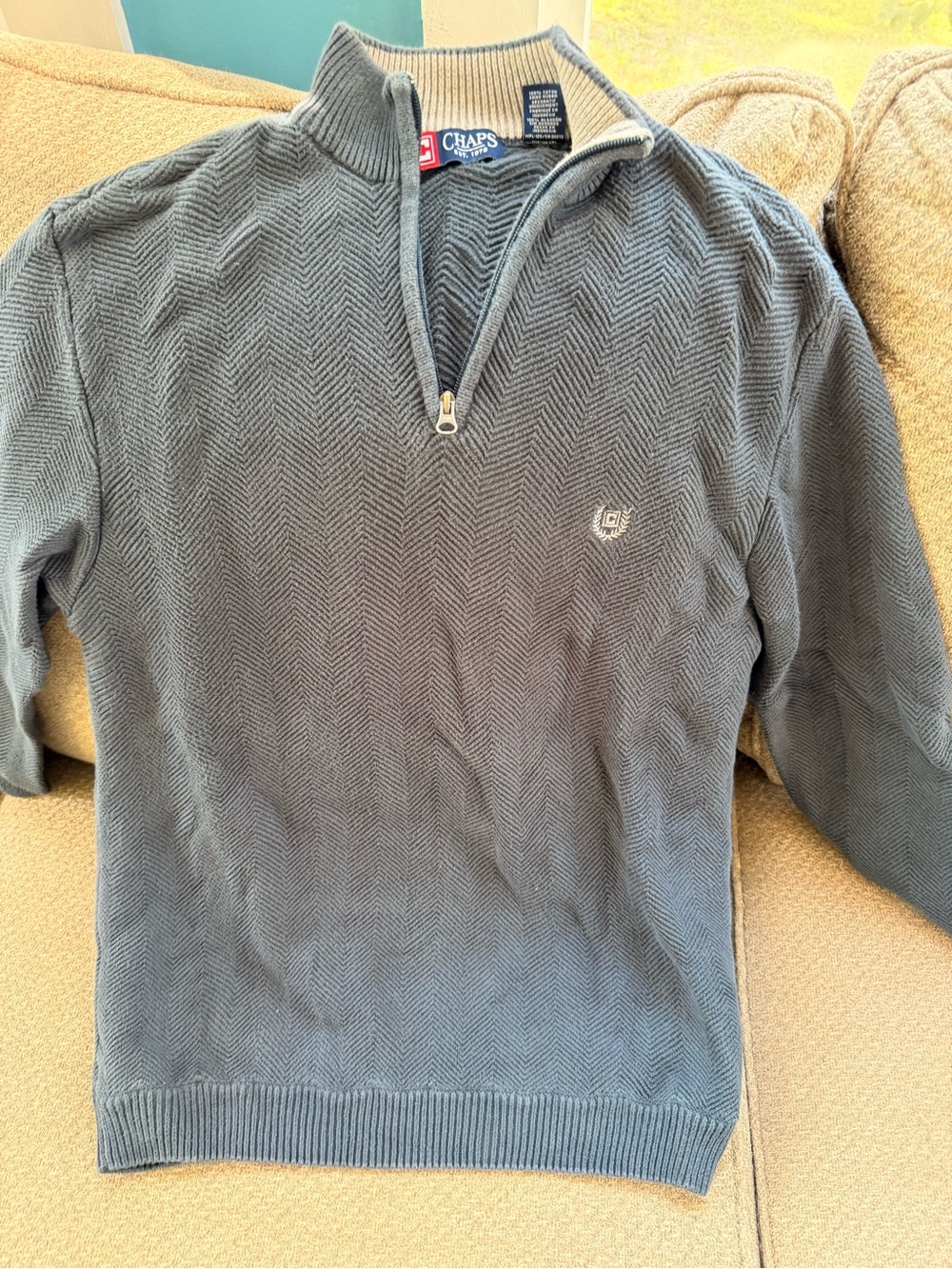 Chaps Men's Chevron Half-Zip Sweater in Slate Blue
